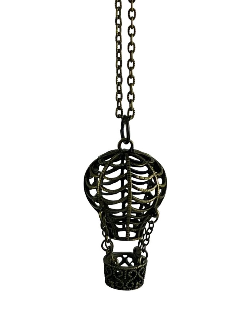 Hot Air Balloon 3D Pendant Statement Necklace — Antique Bronze